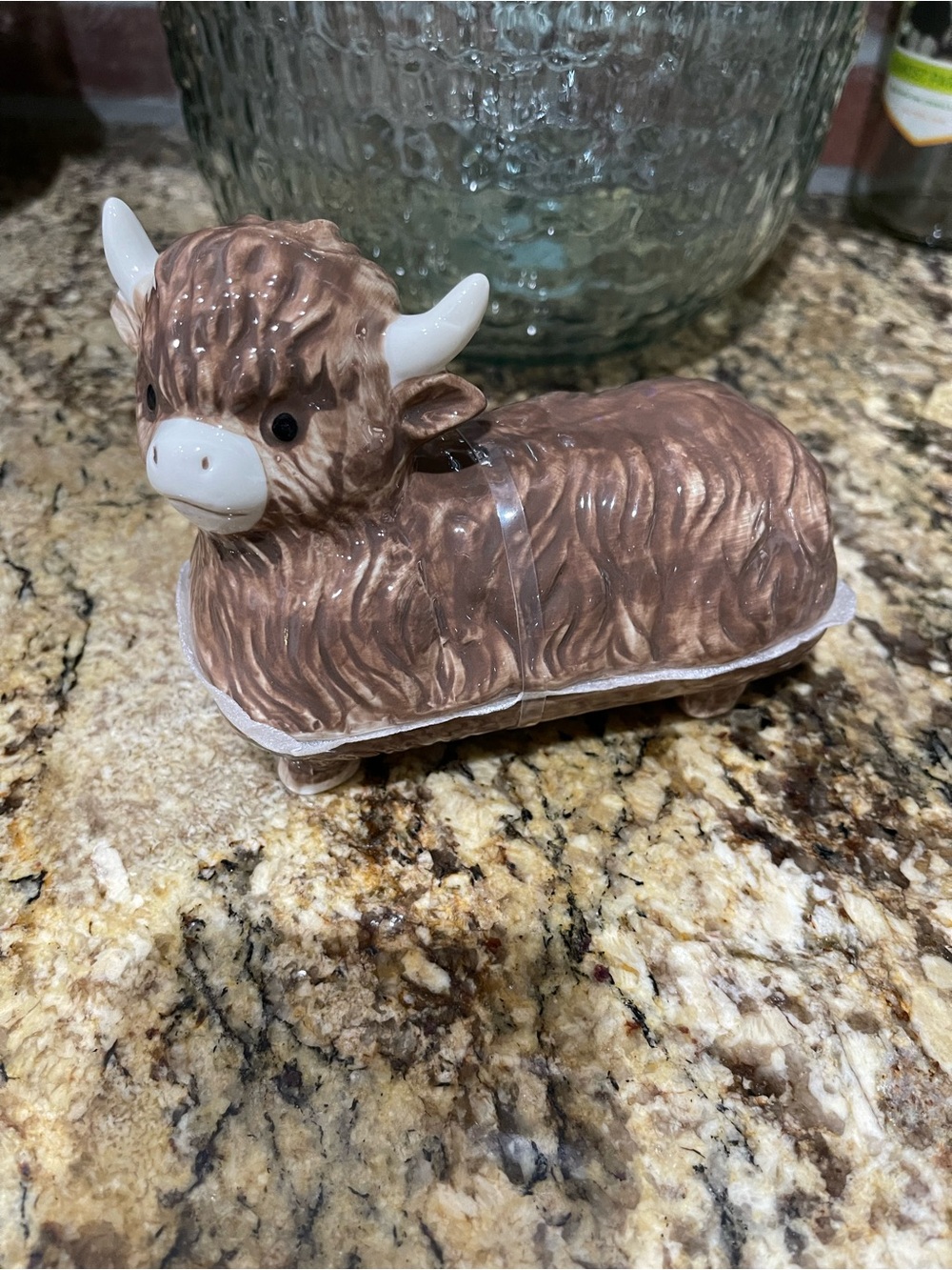 Potter’s Studio hand painted Highland Cow covered butter dish - NEW!